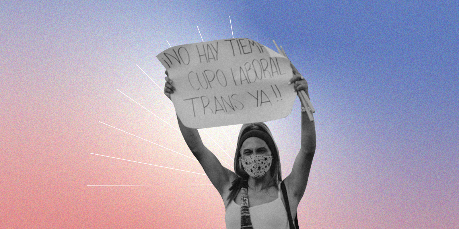 Nicole Beker segura cartaz onde se lê "Não temos tempo, cotas trans já", em espanhol